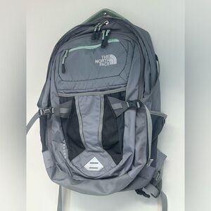 The North Face Gray and Mint Green Flexvent backpack hiking pockets large